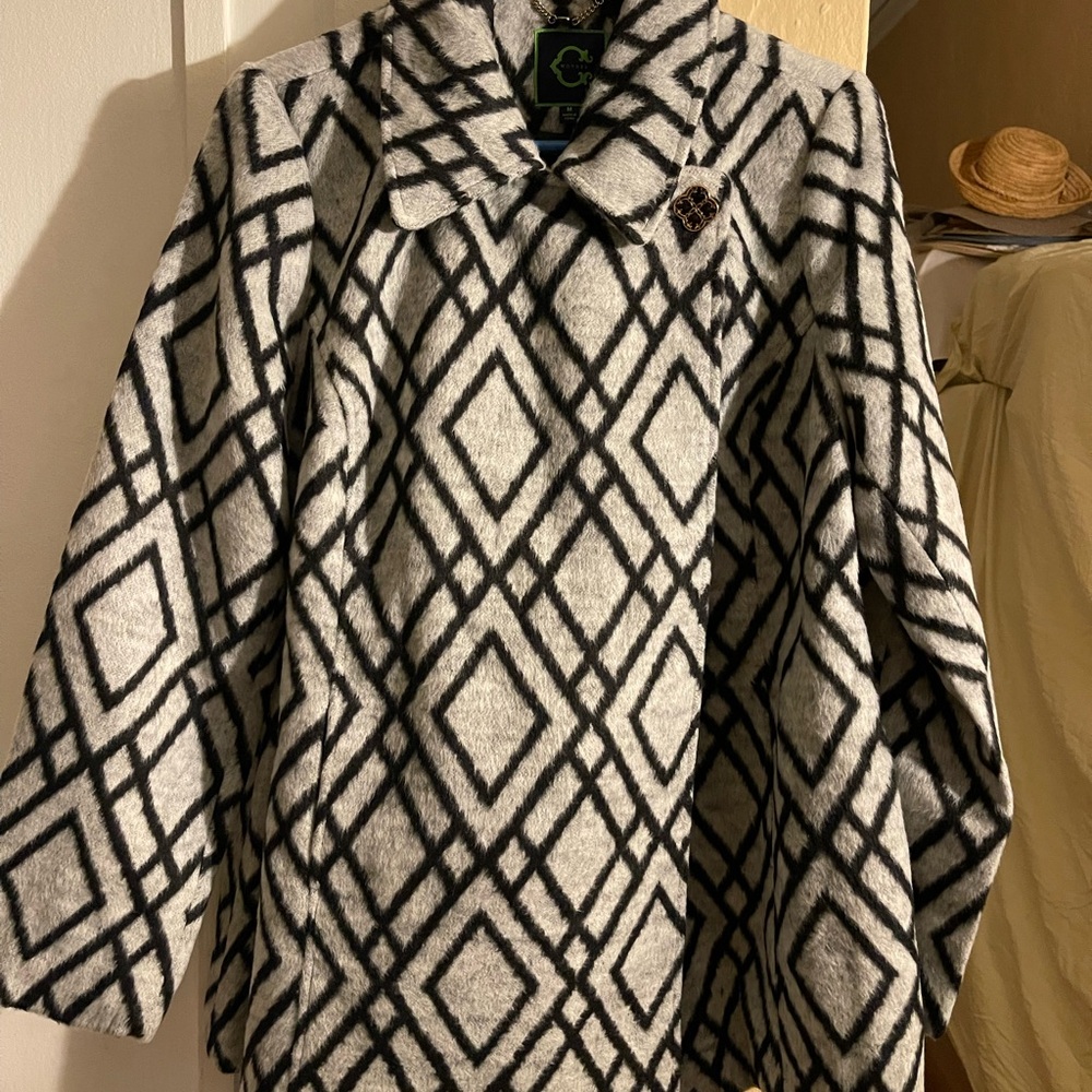 C. Wonder Black and Gray Geometric Pea Coat